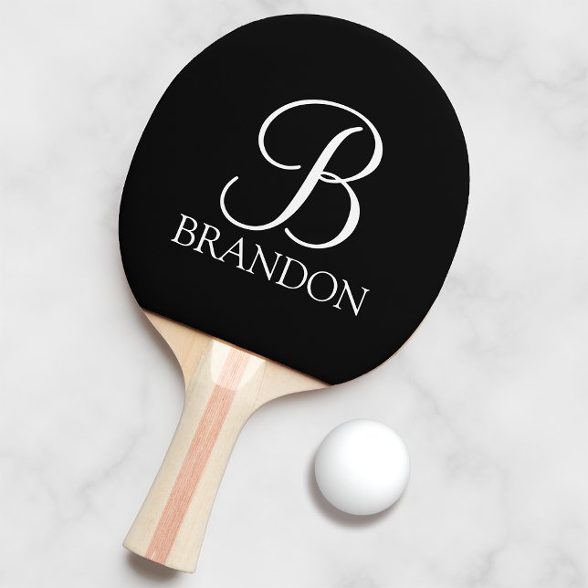 Black Personalized Script Monogram and Name Ping Pong Paddle (Creator Uploaded)