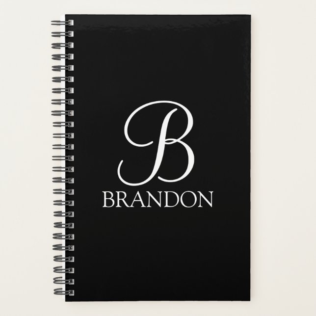 Black Personalized Script Monogram and Name Planner (Front)