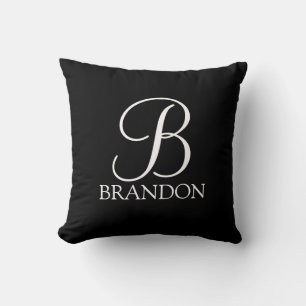 Black Personalized Script Monogram and Name Throw Pillow