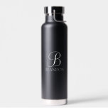 Black Personalized Script Monogram and Name Water Bottle<br><div class="desc">Personalized Monogram and Name Gift
features personalized monogram in white classic script font style and name in white classic serif font style on black background.

Perfect as holiday gift,  father's day gift for dad and gift for any special occasions.</div>