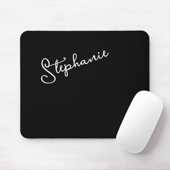 Black Personalized Script Name Chic Minimalist  Mouse Pad (With Mouse)