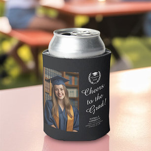 Black Personalized Two-Photo Graduation Emblem Can Cooler