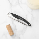 Black Personalized Wedding Bridesmaid Corkscrew<br><div class="desc">Black wine corkscrew opener for your wedding bridesmaid along with her name on back and printed in white,  stylized script. Personalize corkscrew by editing and replacing name with your bridesmaid's name. Available in many,  popular bridesmaid wedding colour schemes.</div>