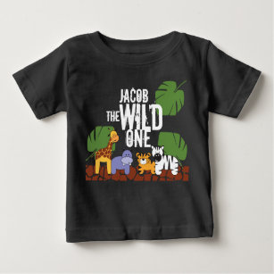 Black Personalized WILD ONE Safari First Birthday Baby T-Shirt