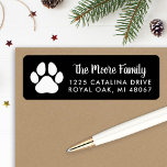 Black Pet Lover Paw Print Return Address<br><div class="desc">Christmas holiday (or everyday) address labels feature a white pet paw print with modern white return address and soft black background. The background colour can be customized to coordinate with your mailing.</div>