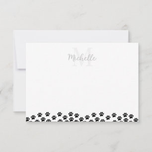 Black Pet Paw Prints Custom Monogram Cute  Card