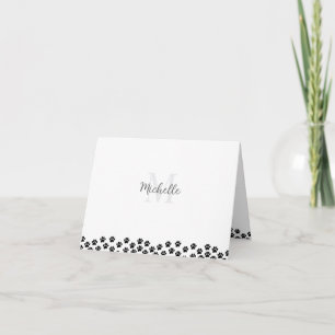 Black Pet Paw Prints Custom Monogram Cute  Note Card
