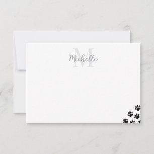 Black Pet Paw Prints Editable Monogram Simple  Card