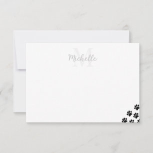 Black Pet Paw Prints Simple Monogrammed  Card