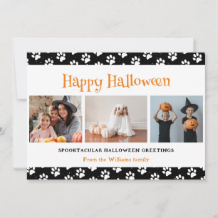 Black Pet Paws Photo Happy Halloween  Holiday Card