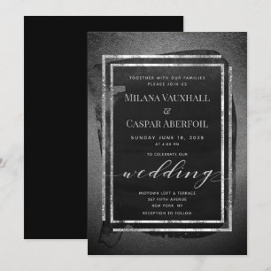 Black Pewter & Silver Frames Metallic Wedding Invitation