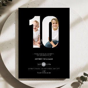 Black Photo 10th Birthday Invitation Boys
