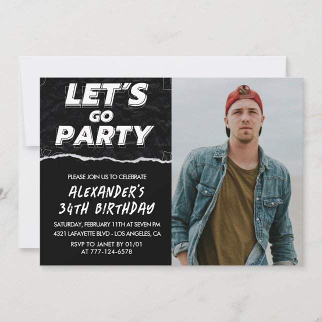 Black Photo 34th birthday invitations Men  (Front)