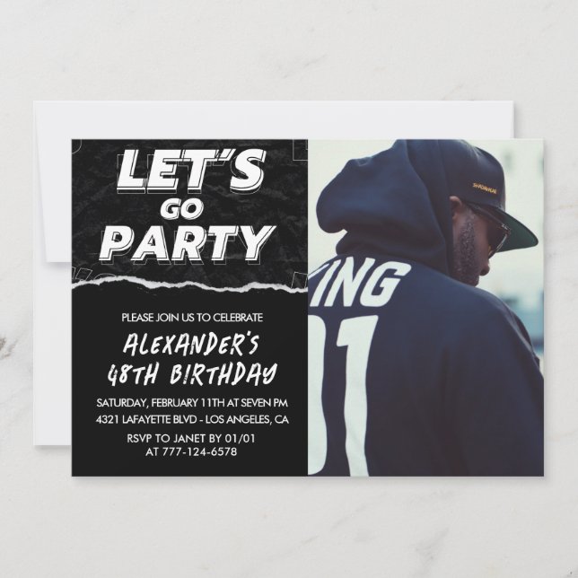 Black Photo 48th birthday invitations Men  (Front)
