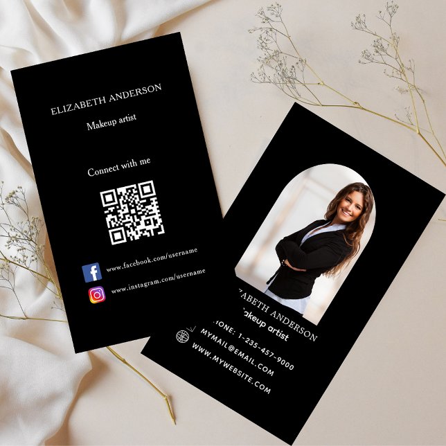 Black photo arch Qr code social media Business Card (Creator Uploaded)