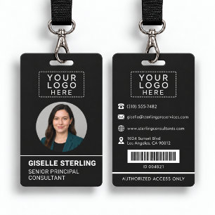 Black Photo Bar Code Name ID Employee Logo Badge