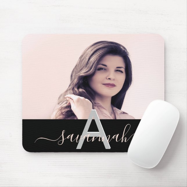 Black photo blush script monogram  mouse pad (With Mouse)