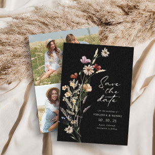 Black Photo Boho Save The Date Flat Card