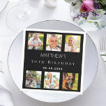Black photo collage birthday party napkin<br><div class="desc">For a 50th (or any age) birthday,  celebrating his/her life with a collage of 6 of your high quality photos of her,  her friends,  family,  interest or pets.  Personalize and add a name,  age,  date.    A classic black background.</div>