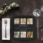 Black photo collage birthday party paper plate<br><div class="desc">For a 50th (or any age) birthday,  celebrating his/her life with a collage of 6 of your high quality photos of her,  her friends,  family,  interest or pets.  Personalize and add a name,  age,  date.    A classic black background.</div>