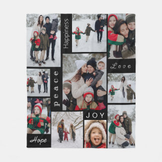 Black Photo Collage Christmas  Fleece Blanket