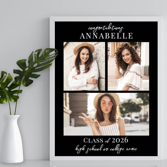 Black Photo Collage Graduation Party Sign (Black Photo Collage Graduation Party Sign)