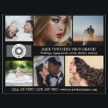 Black Photo Collage Logo Professional Photographer Flyer<br><div class="desc">Black marketing flyer for a professional photographer personalized with your photos, logos, contact information, custom text, and QR code. Professional photographer flyer to promote your business personalized with six photos on on side along with your logo, business name, tagline, and contact info. On the back, add your logo, QR code...</div>