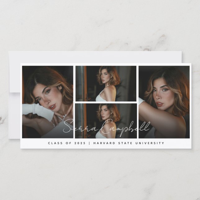 Black Photo Collage Mini Faire-part de graduation (Devant)