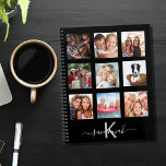Black photo collage monogram modern 2024 planner<br><div class="desc">Make your own unique family photo collage as a gift or for yourself. Use four, 9 of your favourite photos of your family, friends, dream travel destination or pet! Personalize and add a name and your monogram letter. The name is written with a modern hand lettered style script with swashes....</div>