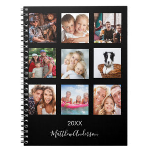 Black photo collage monogram name notebook