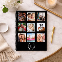 Black photo collage monogrammed modern diary