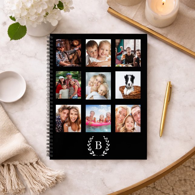 Black photo collage monogrammed modern diary notebook (Creator Uploaded)
