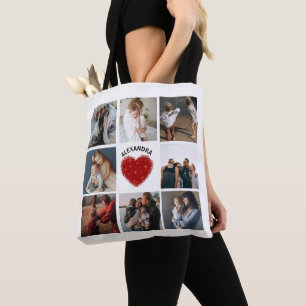 Black Photo Collage   Rustic Red heart Tote Bag