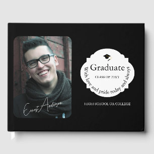 Black Photo Graduate Simple Elegant Graduation Guest Book