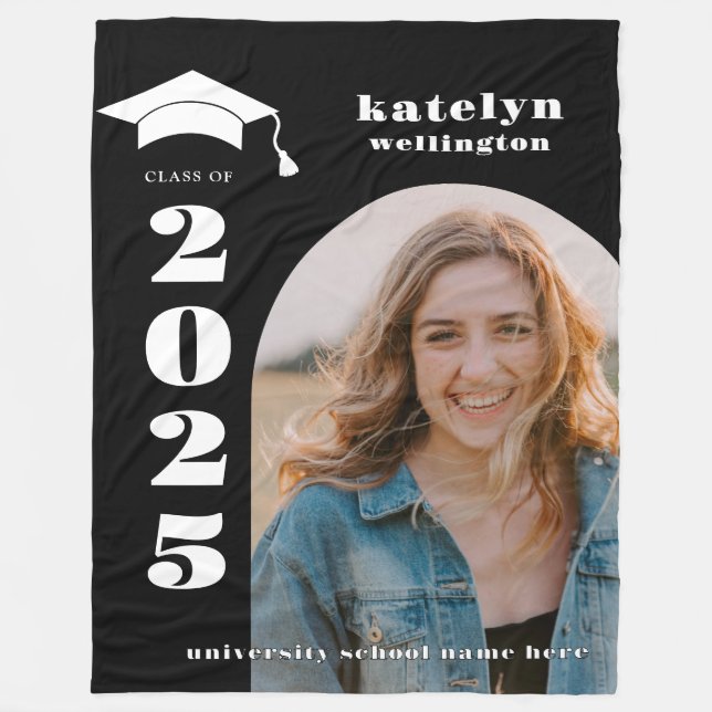 Black Photo Graduation Fleece Blanket (Front)