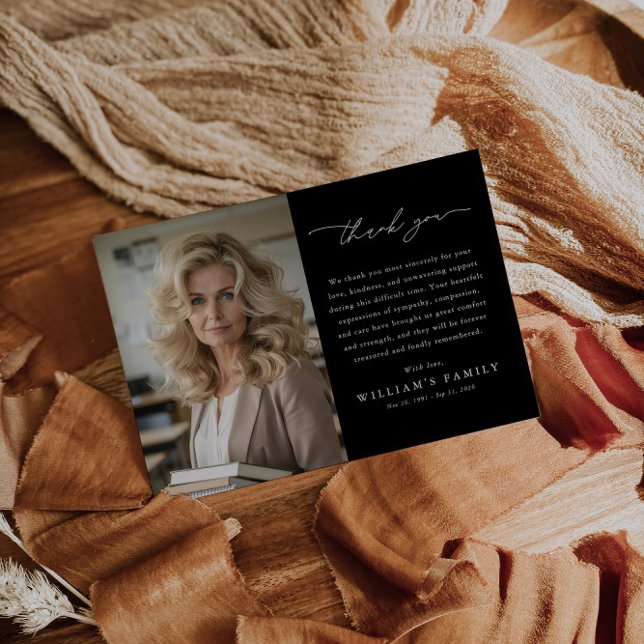 Black Photo Message Funeral Thank You Card (Creator Uploaded)