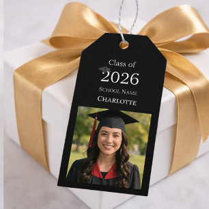 Black photo modern Graduation Party DIY Gift Tags
