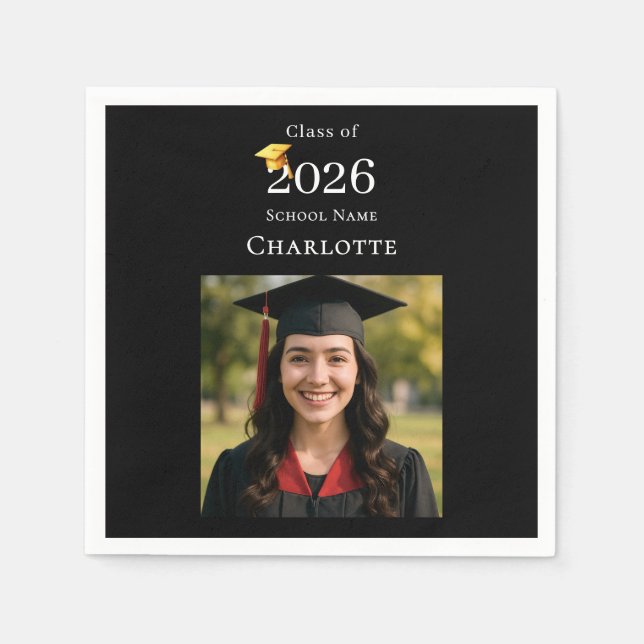 Black photo modern Graduation Party Napkin (Front)