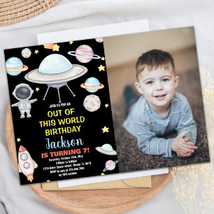 Black Photo Outer Space Birthday Invitations