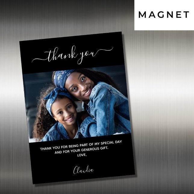 Black photo script minimalist thank you magnet (Creator Uploaded)