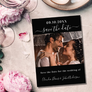 Black photo script wedding save the date magnet