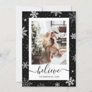Black Photo Snowflake Believe Holiday Card