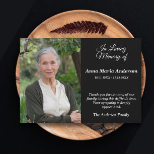 Black Photo Sober Funeral Thank You Card