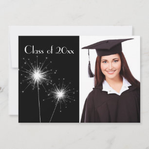 Black Photo Sparkler Graduation Invite