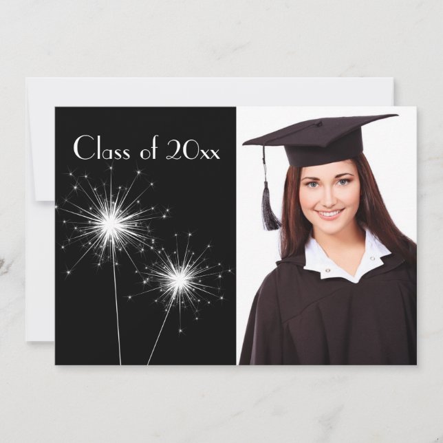 Black Photo Sparkler Graduation Invite (Front)