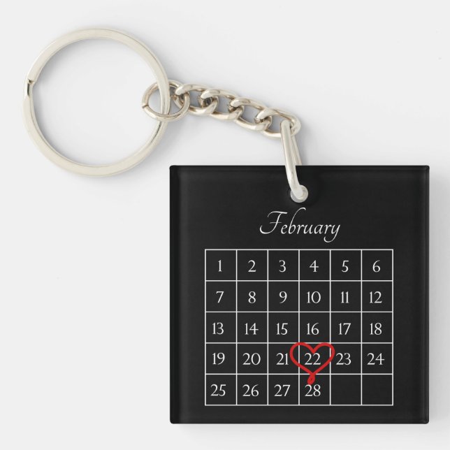 Black Photo Wedding Date Personalized Calendar Keychain (Front)