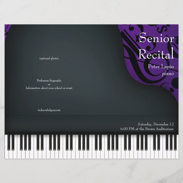 Black Piano on Purple Folded Recital Program (Front)