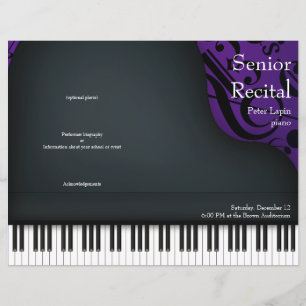 Black Piano on Purple Folded Recital Program