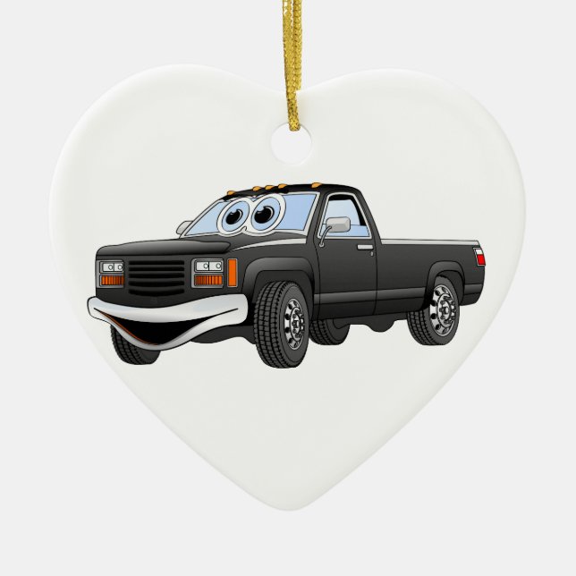 Black Pick Up Truck Cartoon Ceramic Ornament (Front)