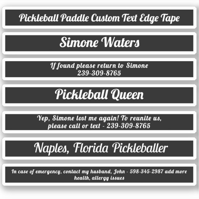 Black Pickleball Paddle Edge Tape Custom Text ICE (Front)